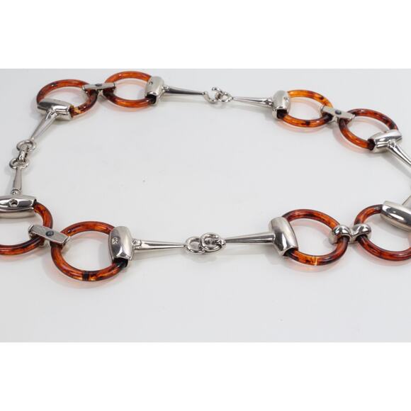 Vintage Silver Tone Metal Link Tortoise Pattern Plastic Chain Belt Size S main image 5
